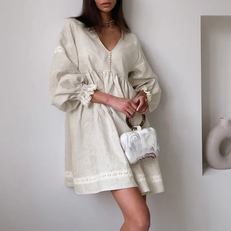 Summer Cotton Linen French Style Dress