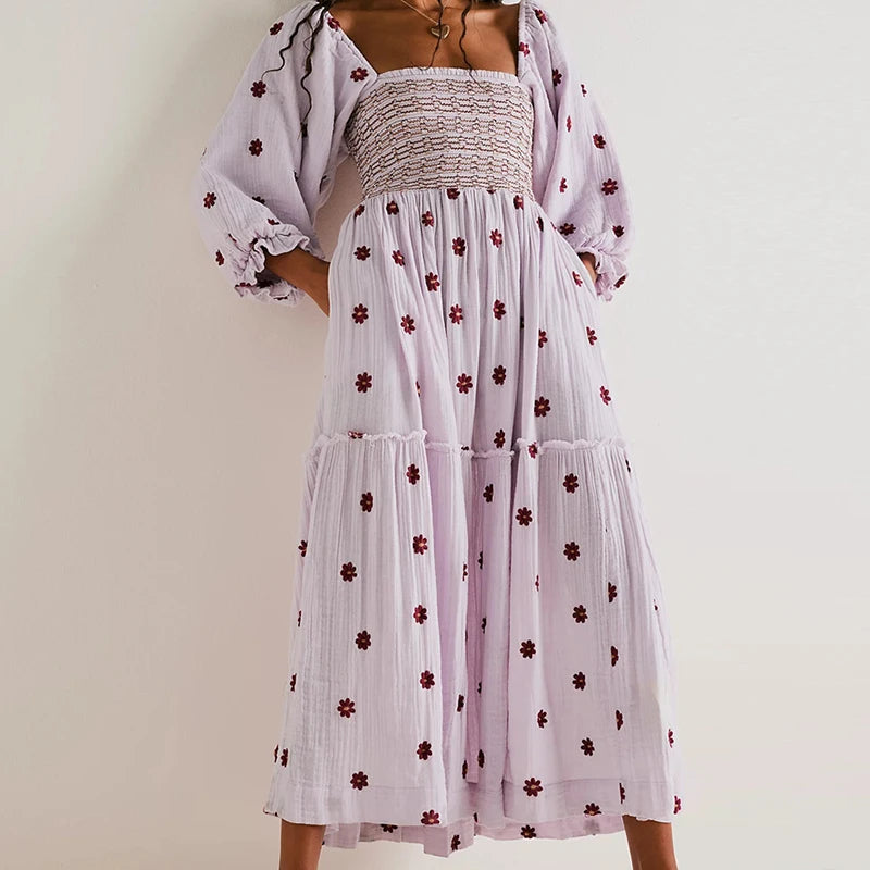 Beach Style Holiday Ruffle Swing Maxi Dress